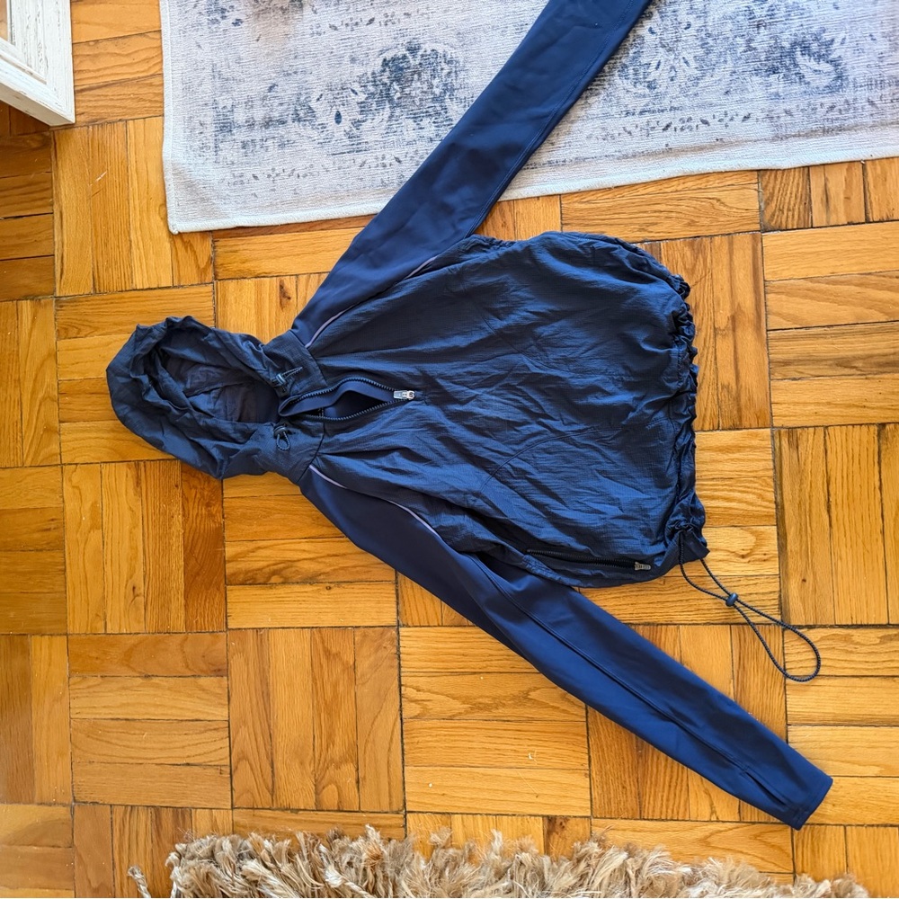 Outdoor Voices Navy and Lavender Hooded Windbreaker